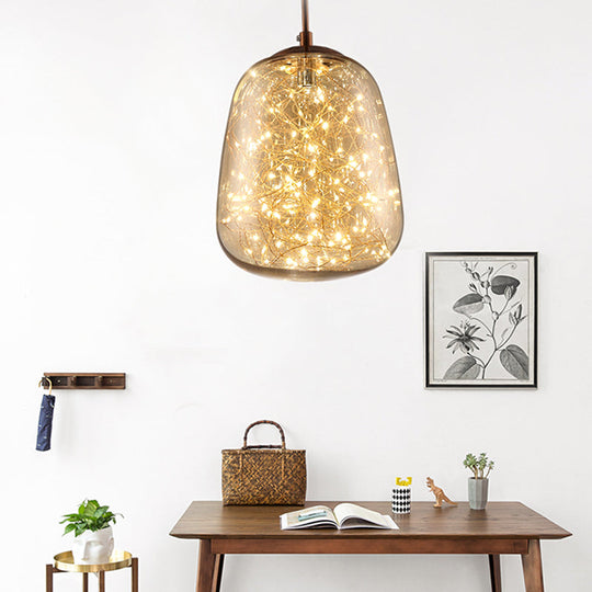 Modern Amber Glass Pendant Ceiling Lamp For Dining Room With Led Lighting