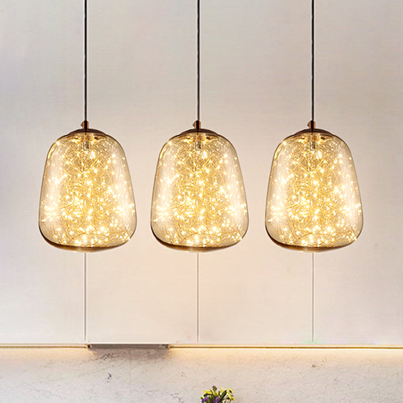 Modern Amber Glass Pendant Ceiling Lamp For Dining Room With Led Lighting