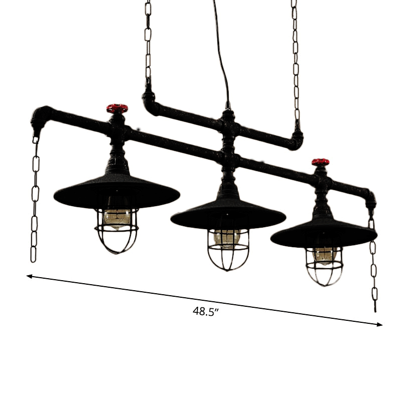 Steampunk Black Iron Hanging Light Fixture with Cage and Chain Deco