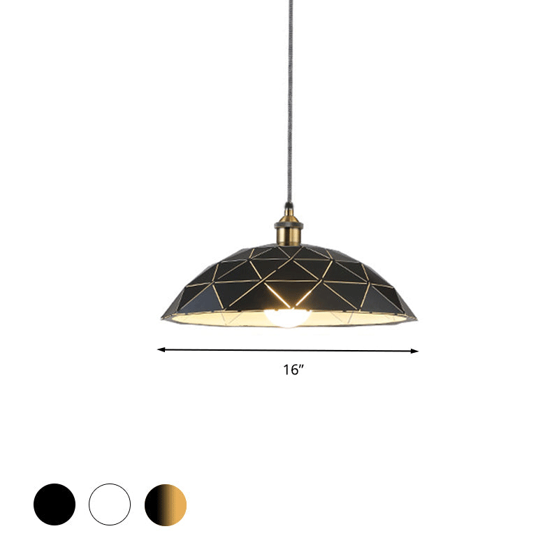 Industrial Black/White Metal Pendant Light For Living Room - 1 Dome Suspension Lamp 13/16/19.5 Wide