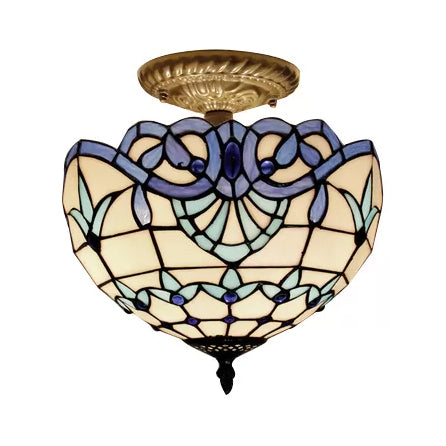 Baroque Style 2-Light Glass Ceiling Fixture With Jewel Decoration And Semi-Flush Mount For Bedroom