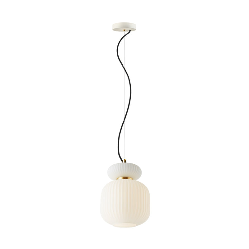 White and Gold Glass Hanging Light Kit - Modern Jar Ceiling Lighting for Dining Room with 1 Bulb