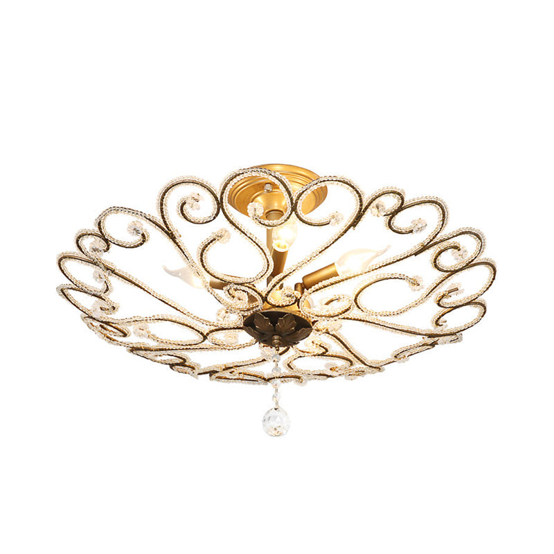 Modernist Gold Semi Mount Ceiling Light Fixture for Bedroom - 4/5-Light Flush Design with Crystal Beaded Shade