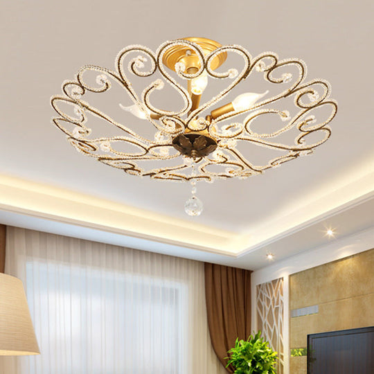 Modernist Gold Semi Mount Ceiling Light Fixture for Bedroom - 4/5-Light Flush Design with Crystal Beaded Shade