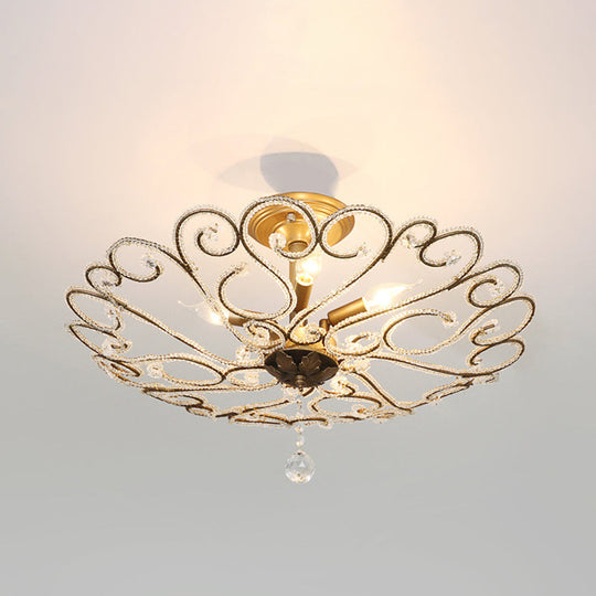 Modernist Gold Semi Mount Ceiling Light Fixture for Bedroom - 4/5-Light Flush Design with Crystal Beaded Shade