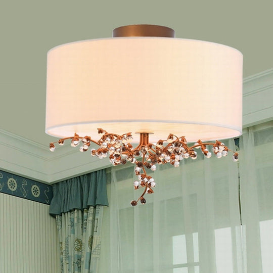 Beige Semi Flush Crystal Drum Ceiling Light Fixture - Traditional Design for Living Room