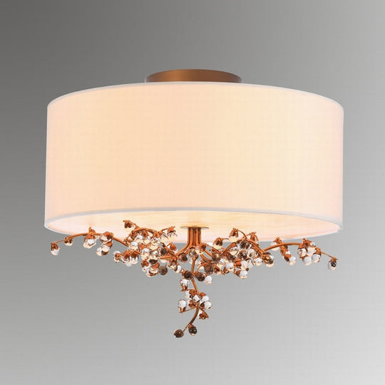 Beige Semi Flush Crystal Drum Ceiling Light Fixture - Traditional Design for Living Room