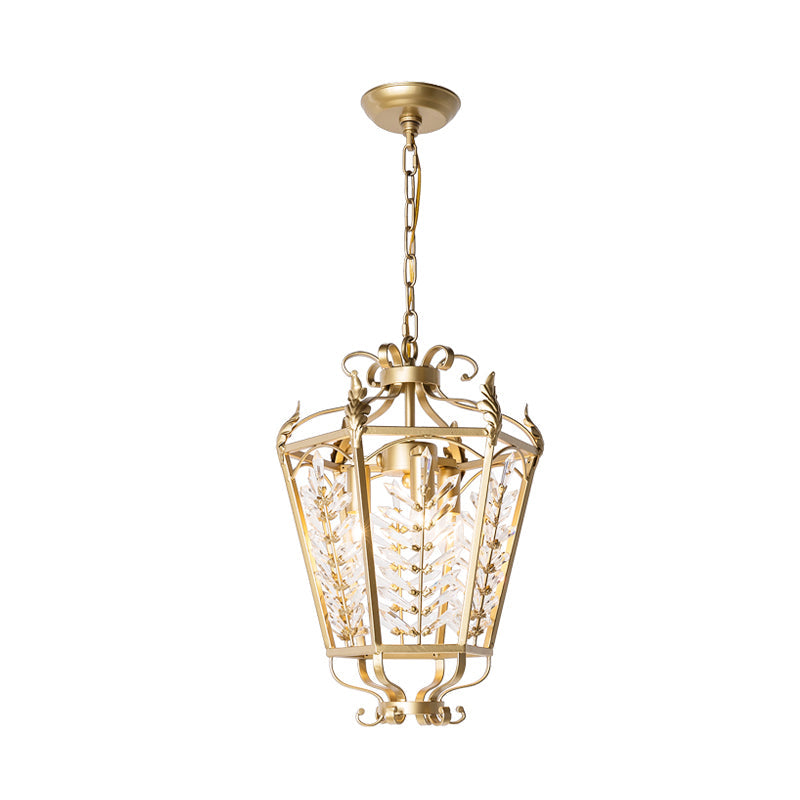 Traditional Metal Lantern Chandelier Light With Crystal Accent - Gold Finish