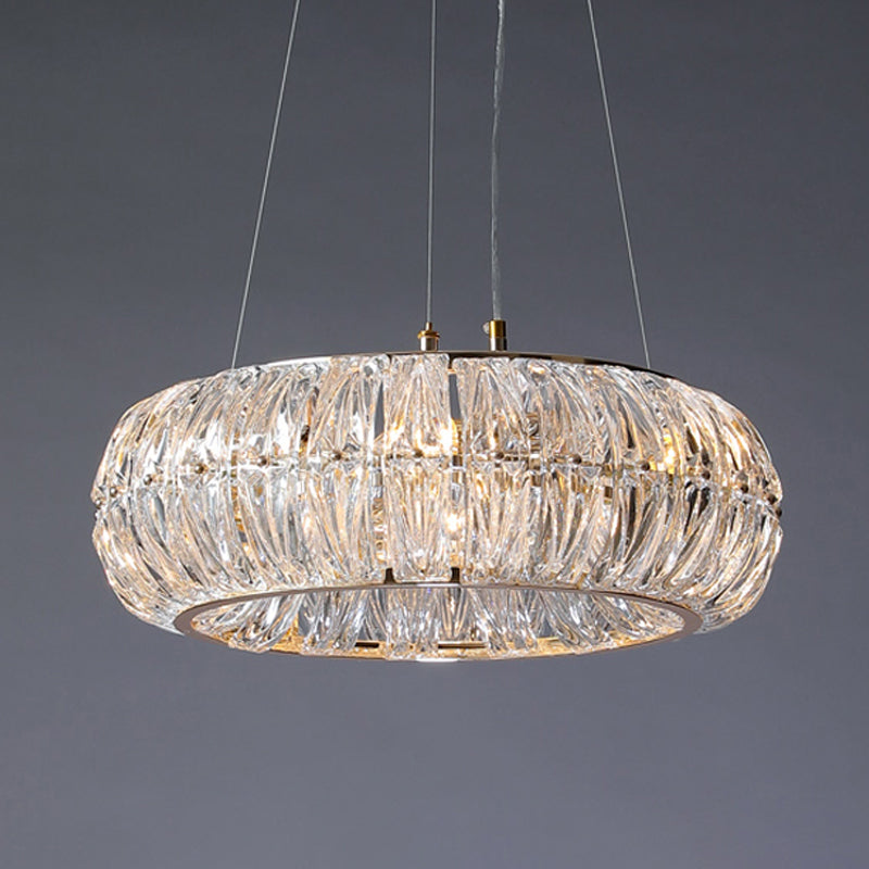 Gold Crystal Donut Chandelier - 6-Light Traditional Pendant For Living Room