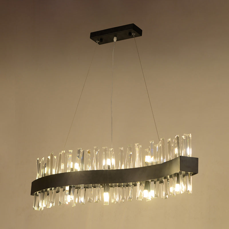 Black Crystal Block Led Pendant Ceiling Light: Traditional Wave Chandelier Lighting Fixture