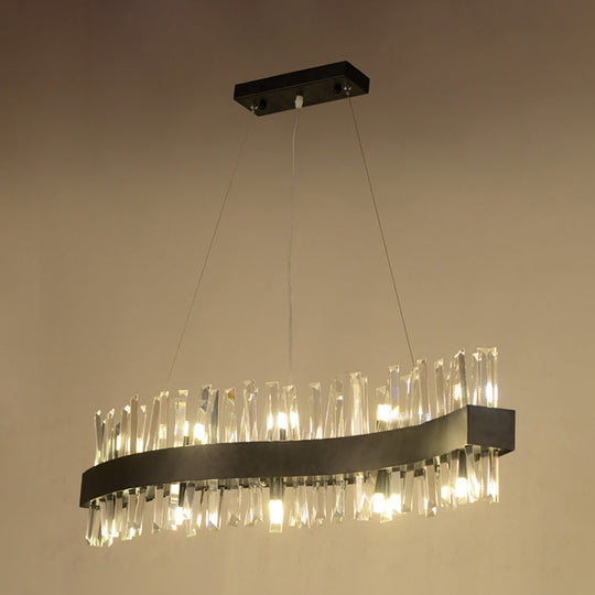 Black Crystal Block Led Pendant Ceiling Light: Traditional Wave Chandelier Lighting Fixture