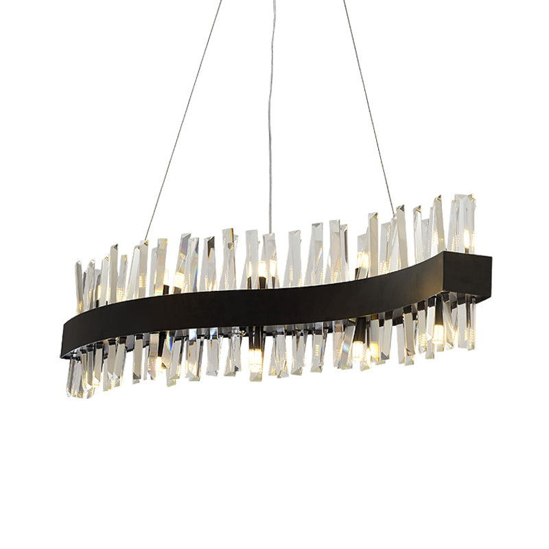 Black Crystal Block Led Pendant Ceiling Light: Traditional Wave Chandelier Lighting Fixture