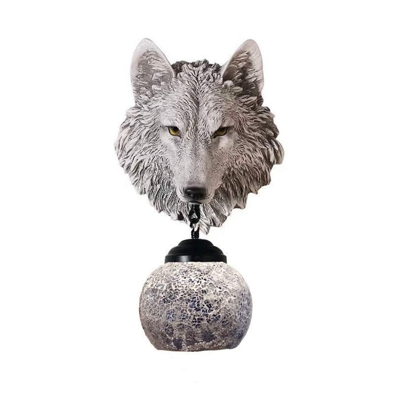 Tiffany Style Hand-Cut Glass Wolf Head Sconce - Silver/Gold 1-Light Wall Mount Lamp For Living Room