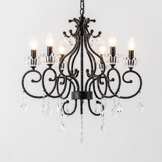 Traditional Hand-Cut Crystal Dining Room Chandelier - Swirling Arm Black Finish 3/6 Heads Ceiling