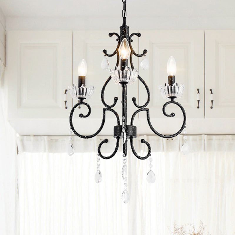 Traditional Hand-Cut Crystal Dining Room Chandelier - Swirling Arm Black Finish 3/6 Heads Ceiling