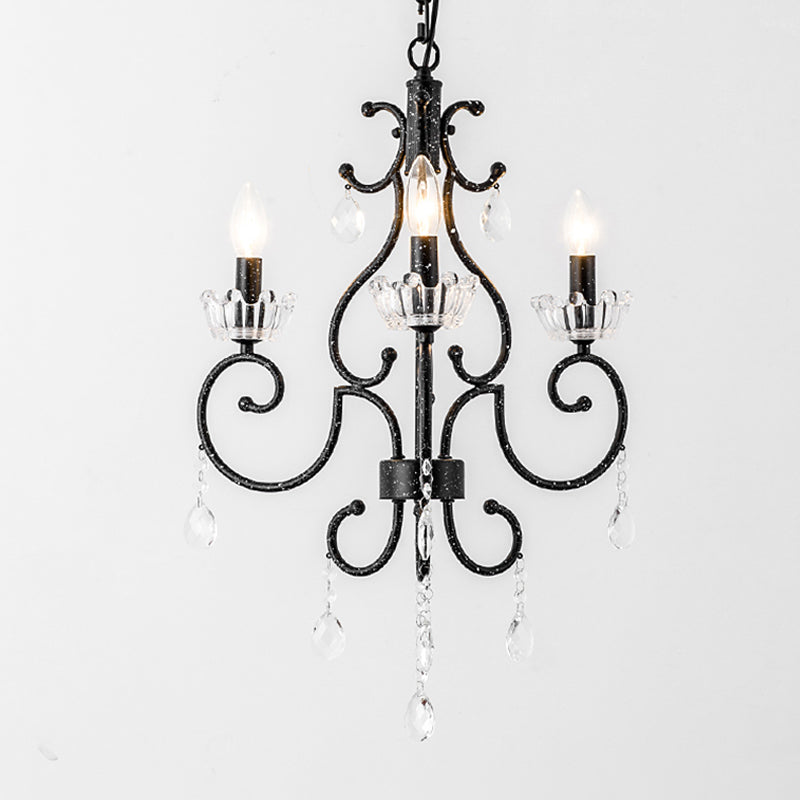 Traditional Hand-Cut Crystal Dining Room Chandelier - Swirling Arm Black Finish 3/6 Heads Ceiling