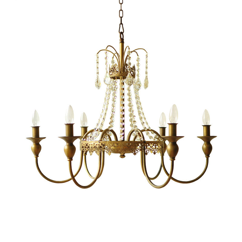 Traditional Metal Chandelier - Gold/Grey Finish With Crystal Accents 6-Light Ceiling Pendant For