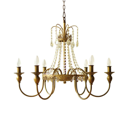 Traditional Metal Chandelier - Gold/Grey Finish With Crystal Accents 6-Light Ceiling Pendant For