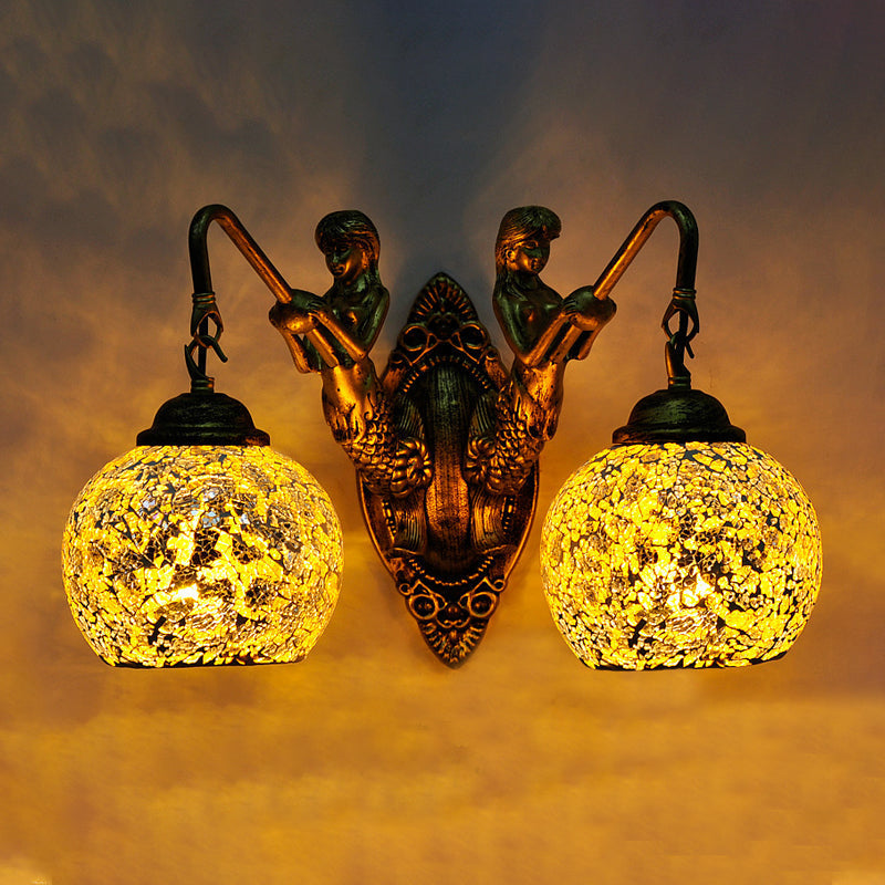 Mermaid Hand Cut Glass Baroque Sconce Light - 2 Lights Wall Lighting Idea White/Yellow/Orange For