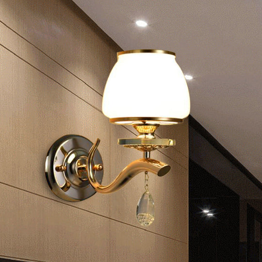 Traditional Dome Sconce With White Glass And Crystal Accent 1 /