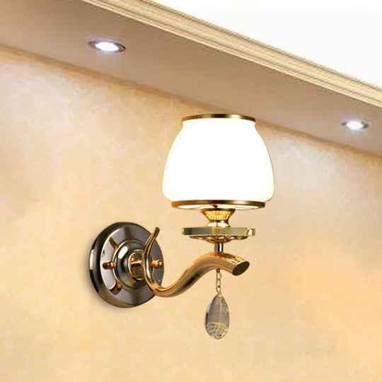 Traditional Dome Sconce With White Glass And Crystal Accent