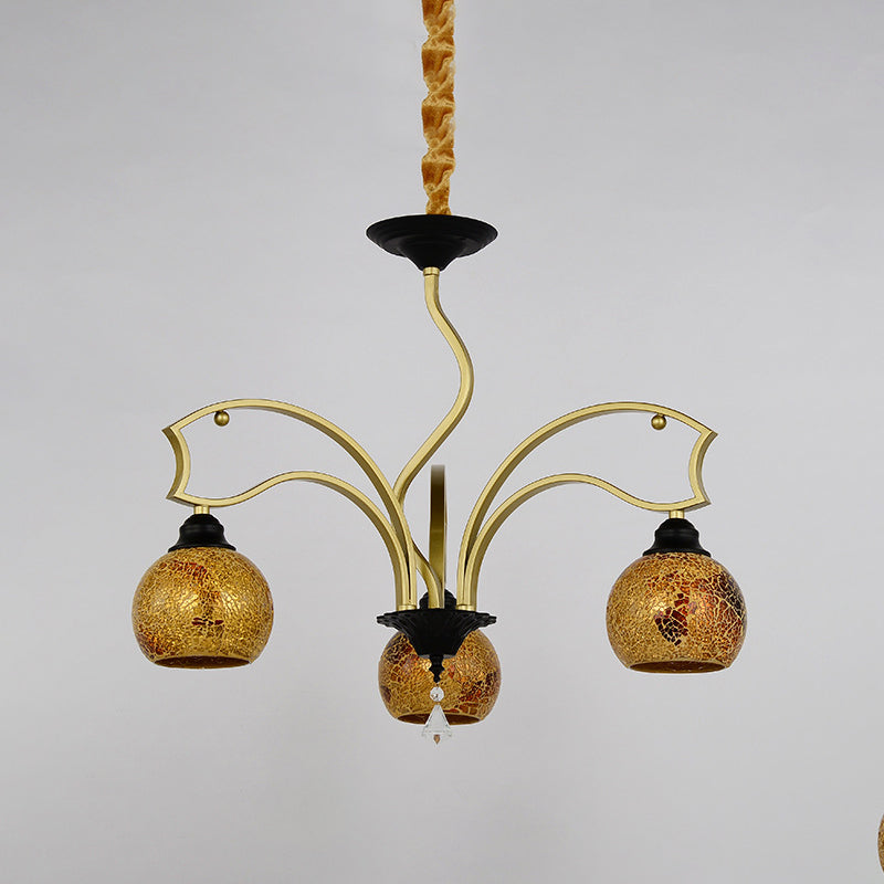 Tiffany Art Glass Pendant Chandelier with Stained Design in Gold - 3/6/8 Lights for Living Room