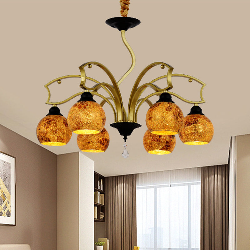 Tiffany Art Glass Pendant Chandelier with Stained Design in Gold - 3/6/8 Lights for Living Room