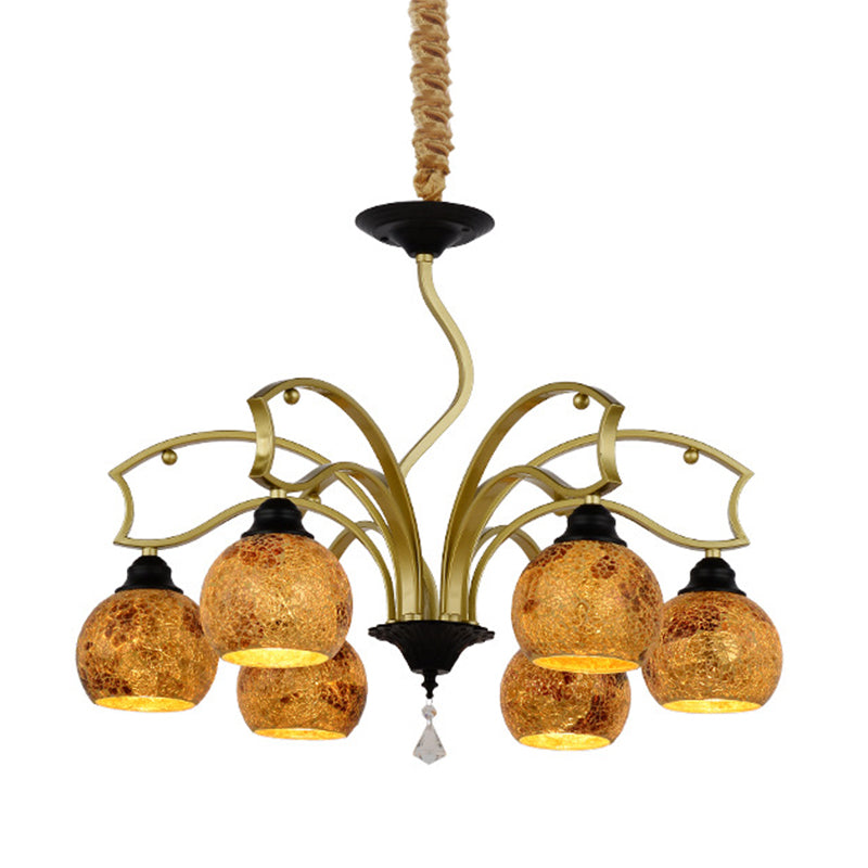 Tiffany Art Glass Pendant Chandelier with Stained Design in Gold - 3/6/8 Lights for Living Room