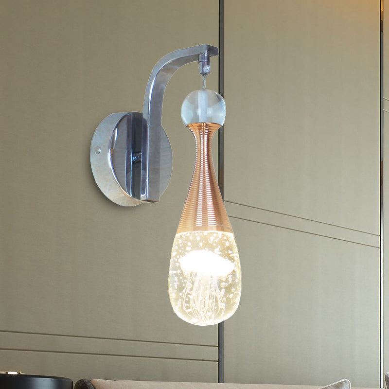 Chrome Led Crystal Teardrop Wall Light In Warm/White - Traditional Bubble Sconce Fixture / Warm