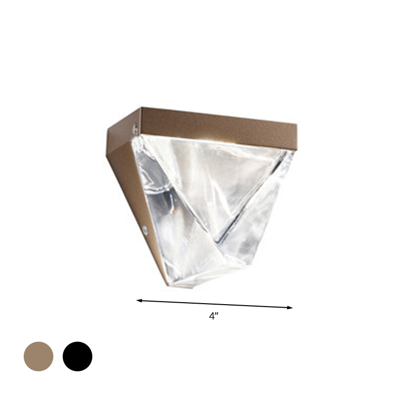 Minimalist Led Clear Crystal Sconce Light - Black/Gold Triangle Wall Mount Lighting For Living Room