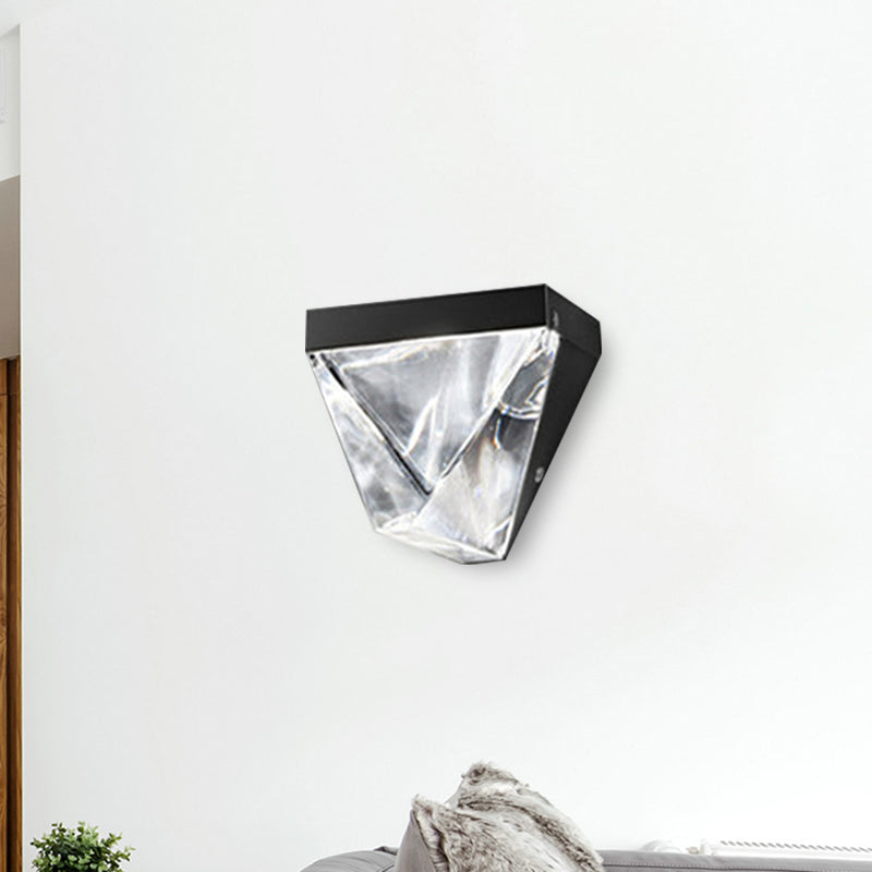 Minimalist Led Clear Crystal Sconce Light - Black/Gold Triangle Wall Mount Lighting For Living Room