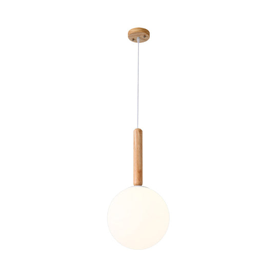 Globe Pendant Light - Asian White Glass 6/7 Wide Wood Ceiling Lamp