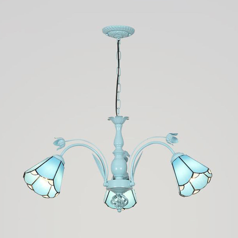 Art Glass Conical Chandelier Pendant Light With 3/6/8 Blue/Dark Blue Lights - Perfect For Living