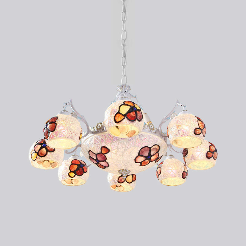 Tiffany Stained Glass Flower Chandelier Pendant Light Fixture - 5/9/11 Lights, White Ceiling Mount