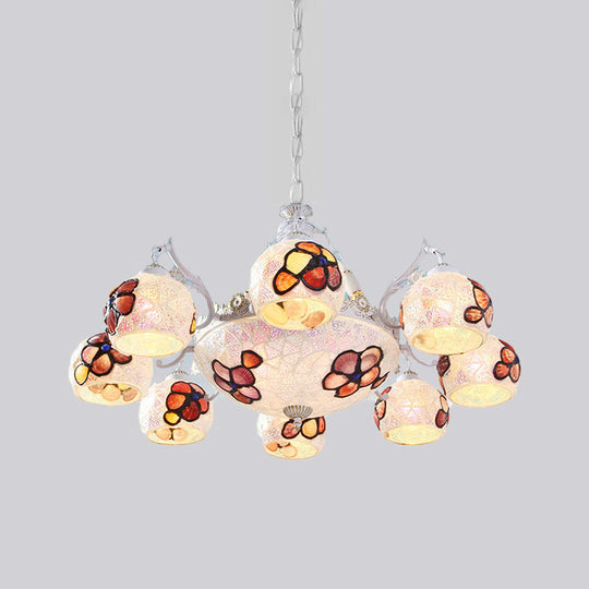 Tiffany Stained Glass Flower Chandelier - White Ceiling Pendant Light Fixture With 5/9/11 Artful