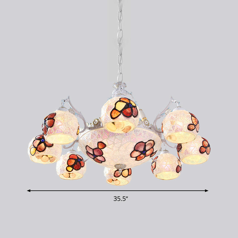 Tiffany Stained Glass Flower Chandelier Pendant Light Fixture - 5/9/11 Lights, White Ceiling Mount