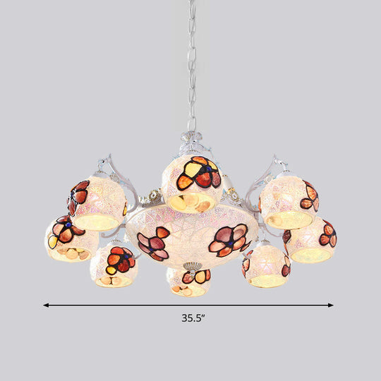 Tiffany Stained Glass Flower Chandelier - White Ceiling Pendant Light Fixture With 5/9/11 Artful