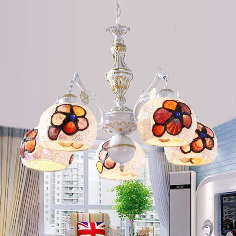 Tiffany Stained Glass Flower Chandelier Pendant Light Fixture - 5/9/11 Lights, White Ceiling Mount