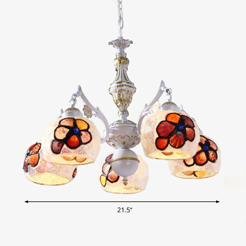 Tiffany Stained Glass Flower Chandelier - White Ceiling Pendant Light Fixture With 5/9/11 Artful