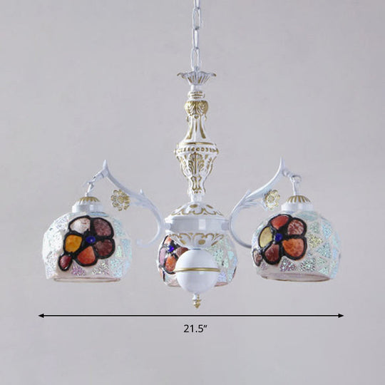 Tiffany Stained Glass Flower Chandelier Pendant Light Fixture - 5/9/11 Lights, White Ceiling Mount