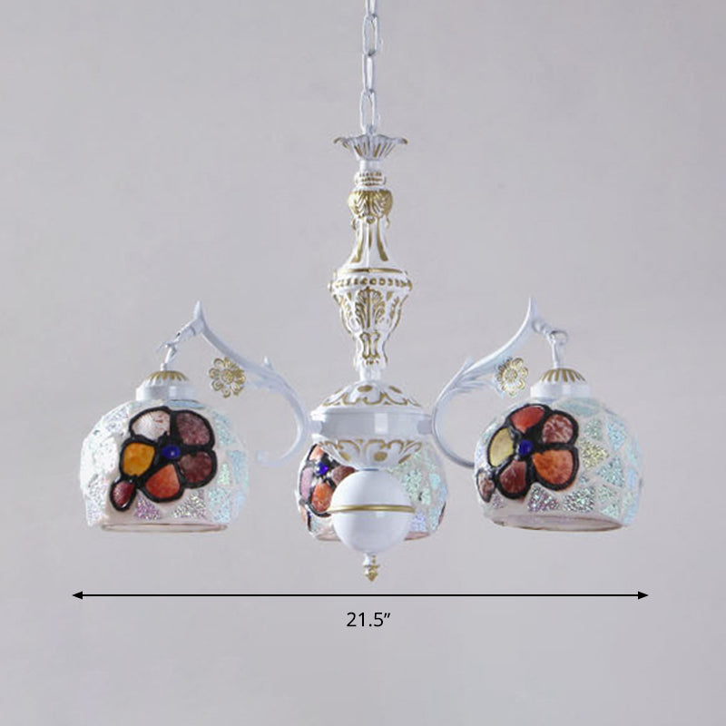 Tiffany Stained Glass Flower Chandelier - White Ceiling Pendant Light Fixture With 5/9/11 Artful