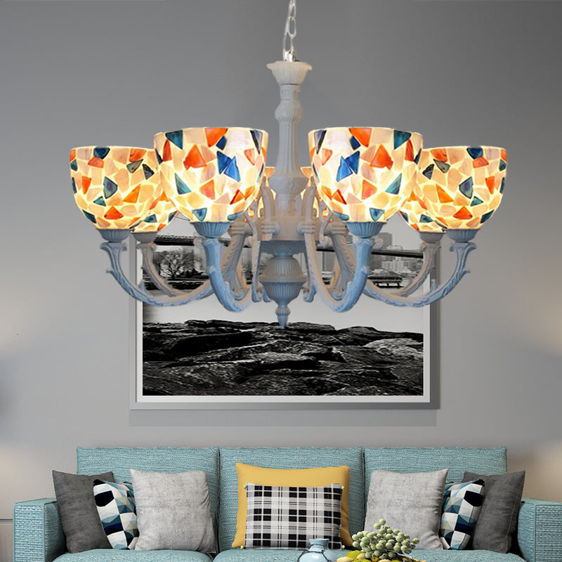 Mediterranean Shell Chandelier - White Mosaic with 3/5/8 Lights for Living Room Ceiling