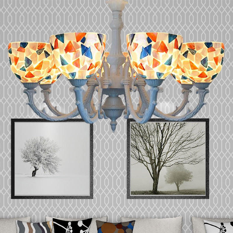 Mediterranean Shell Chandelier - White Mosaic with 3/5/8 Lights for Living Room Ceiling