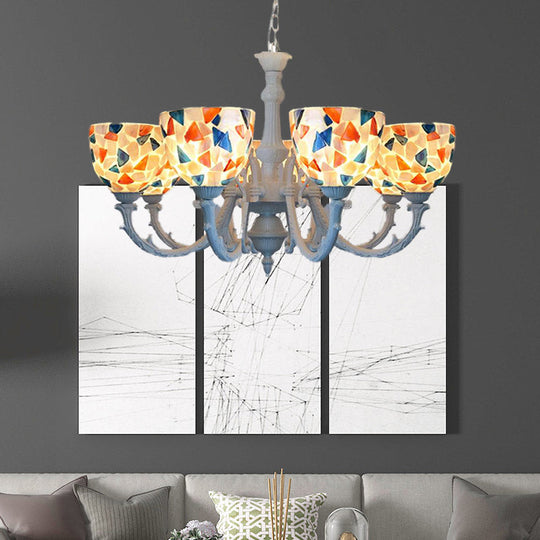 Mediterranean Shell Chandelier - White Mosaic with 3/5/8 Lights for Living Room Ceiling