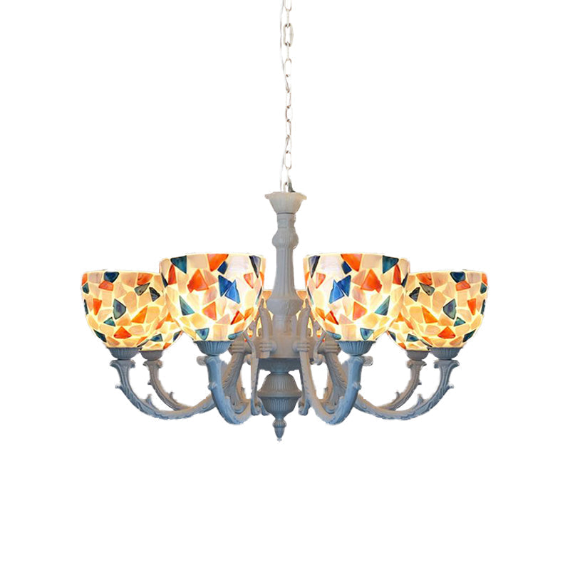 Mediterranean Shell Chandelier - White Mosaic with 3/5/8 Lights for Living Room Ceiling