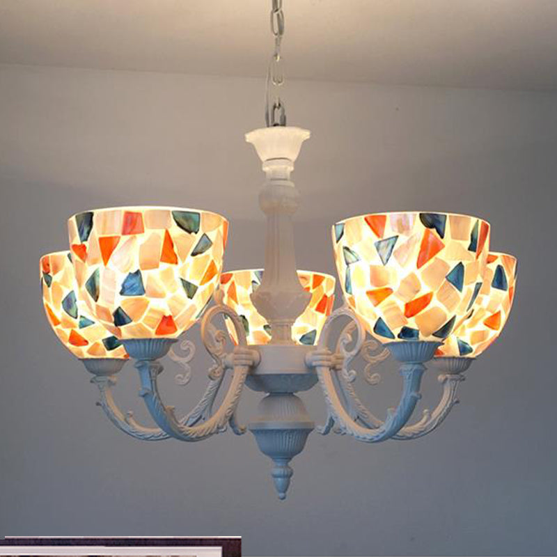 Mediterranean Shell Chandelier - White Mosaic with 3/5/8 Lights for Living Room Ceiling