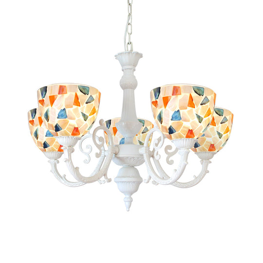 Mediterranean Shell Chandelier - White Mosaic with 3/5/8 Lights for Living Room Ceiling