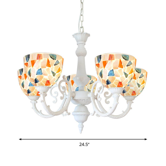 Mediterranean Shell Chandelier - White Mosaic with 3/5/8 Lights for Living Room Ceiling