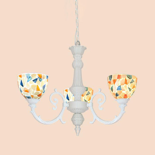 Mediterranean Shell Chandelier - White Mosaic with 3/5/8 Lights for Living Room Ceiling