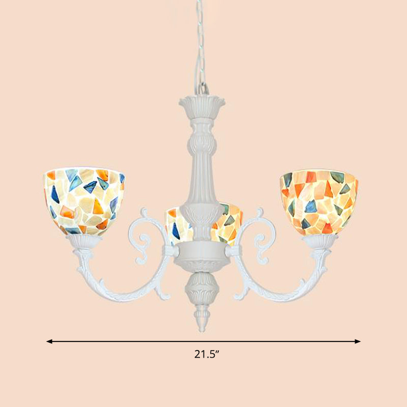 Mediterranean Shell Chandelier - White Mosaic with 3/5/8 Lights for Living Room Ceiling